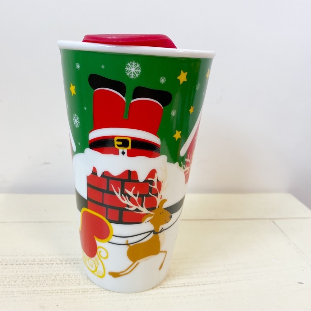 Santa Reindeer Chimney Christmas Holiday Ceramic Travel Office Tea Coffee Mug